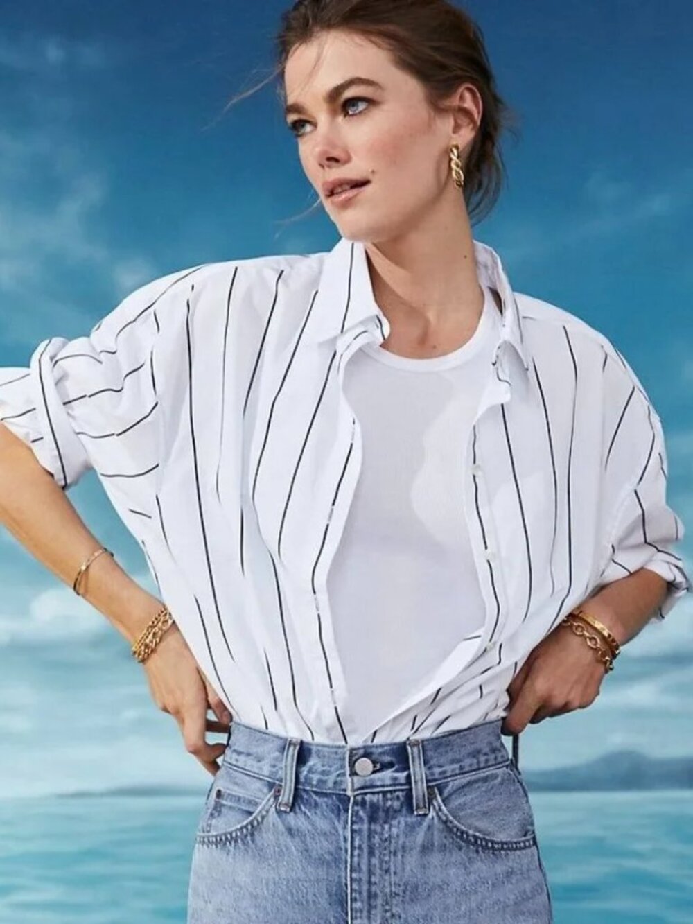 🤍 Babaton by Aritzia – Striped Cotton Poplin Shirt – Size XS (Oversized Fit)